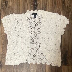 Sigrid Olsen White Knit Scalloped Sweater